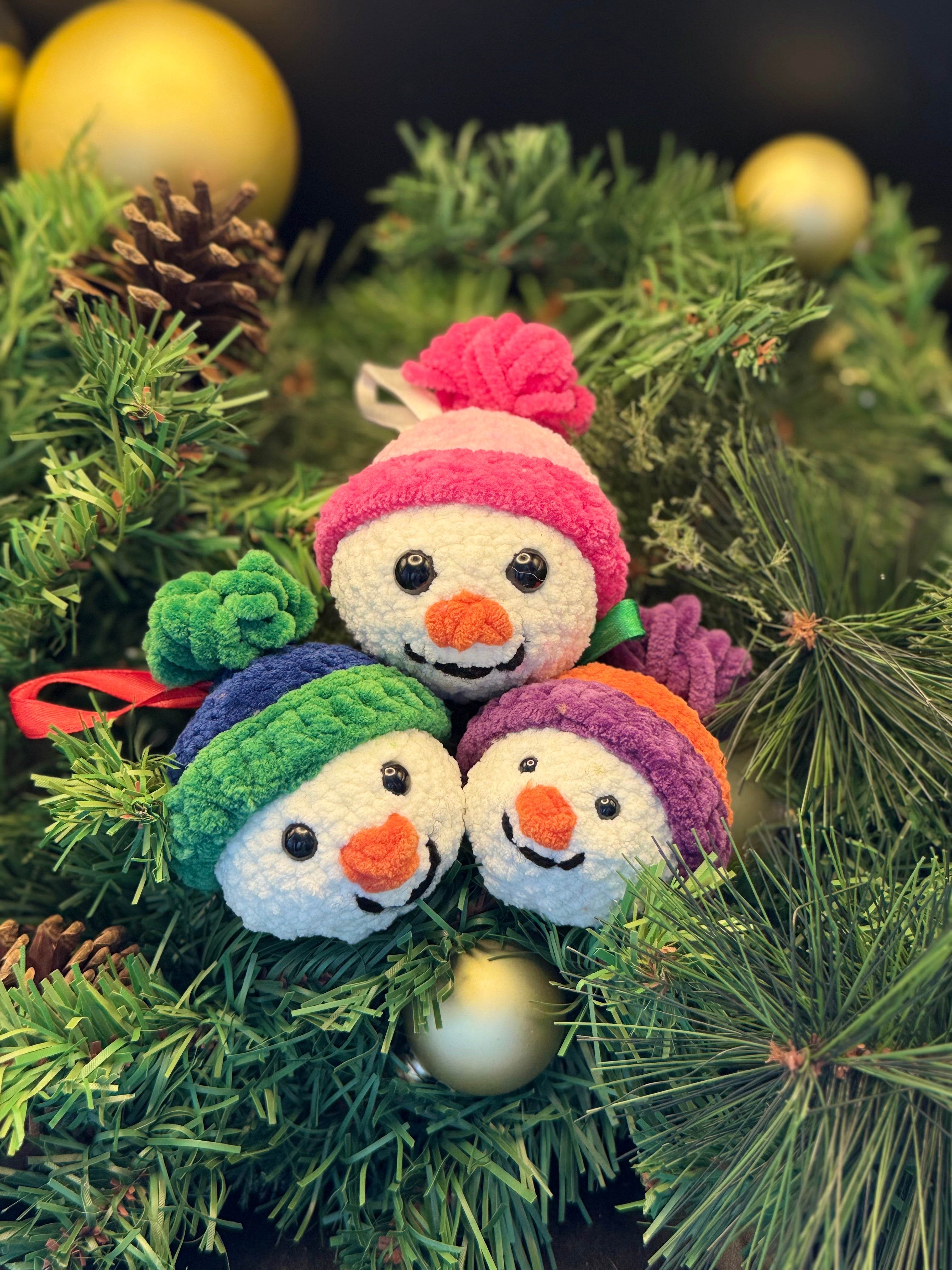 Adorable handmade crochet snowman baubles